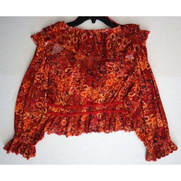 Free People OB1595772 Women's Sz M Cherry Combo Floral Rudi Ruffle Top - Picture 7 of 9